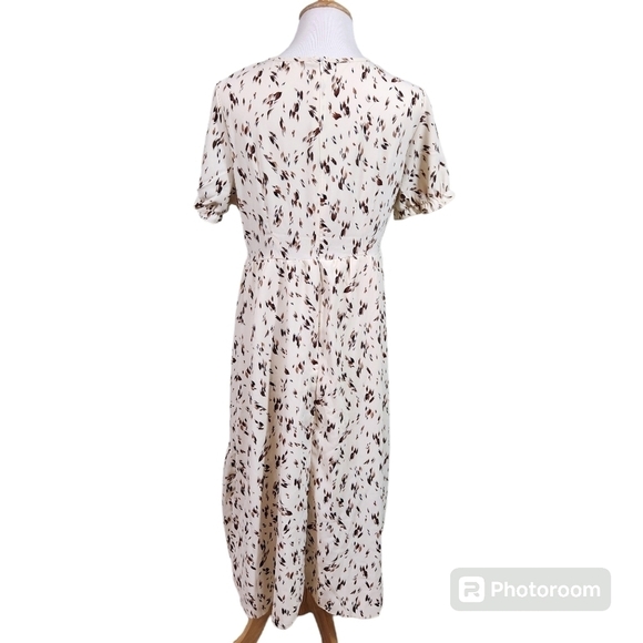 Shein Tiered Dress Cottagecore Cream Leaf Print, sz L - Picture 2 of 9